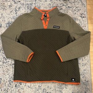 Men's Pullover Quilted Sweatshirt 3/4 snap - Olive and Orange